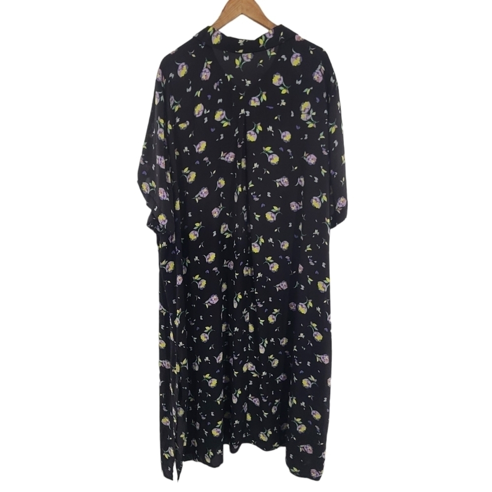 Lane Bryant Black Flower print slit dress button‎ down size 38/40 short sleeve.